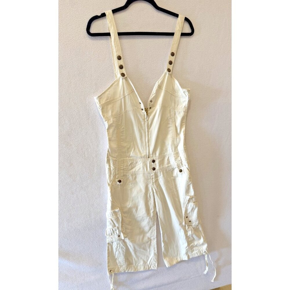 Y2K Vtg Squeeze Brand cargo style capri Cream colored overalls 100% cotton sz XS